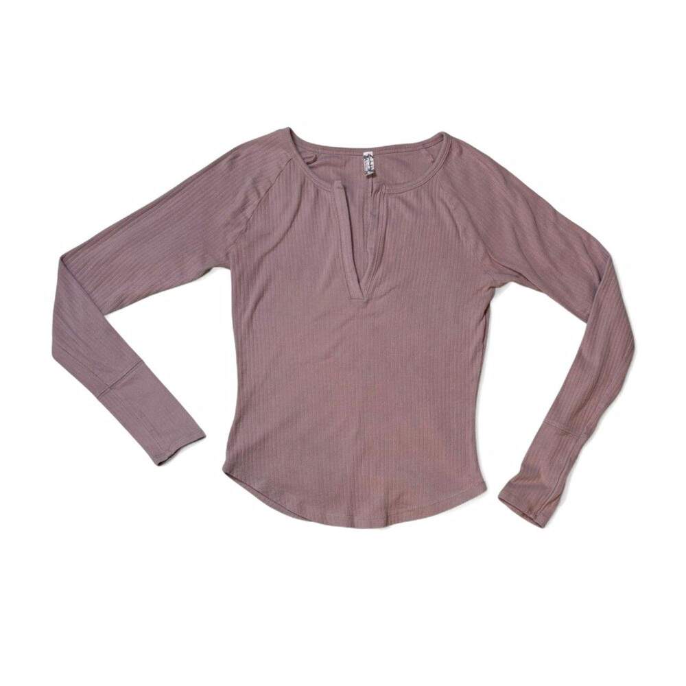Intimately Free People One of the Girls Ribbed Henley Top Size M Mauve Pink